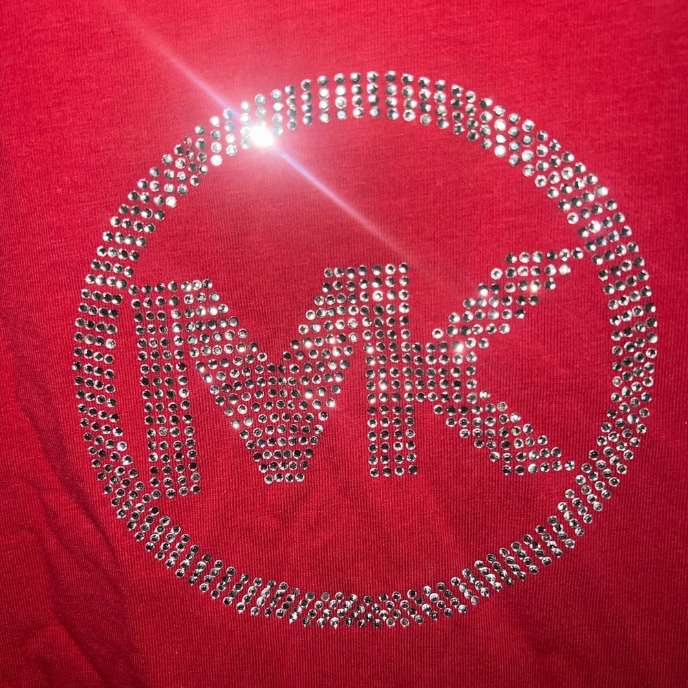 MICHAEL Michael Kors Red Rhinestone MK Logo Tee